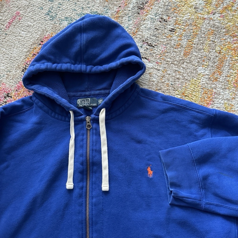 Vintage Polo Ralph Lauren Coblat Blue Zip-Up Hoodie 4XB Big